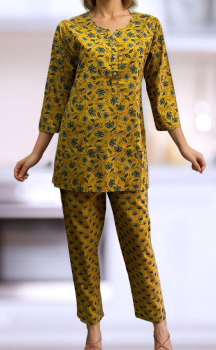 Mustard Floral Co-ord Set . Versatile Cotton Fabric. | Laces and Frills