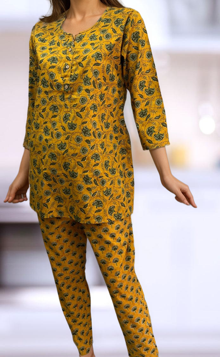 Mustard Floral Co-ord Set . Versatile Cotton Fabric. | Laces and Frills