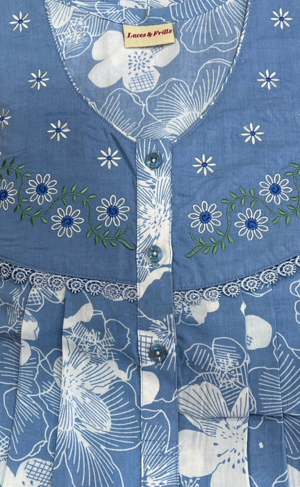 Blue Garden Soft Crushed Nighty.Soft Breathable Fabric | Laces and Frills