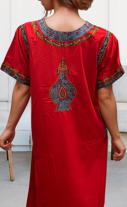 Red Embroidery Soft Cotton Nighty. Soft Breathable Fabric | Laces and Frills