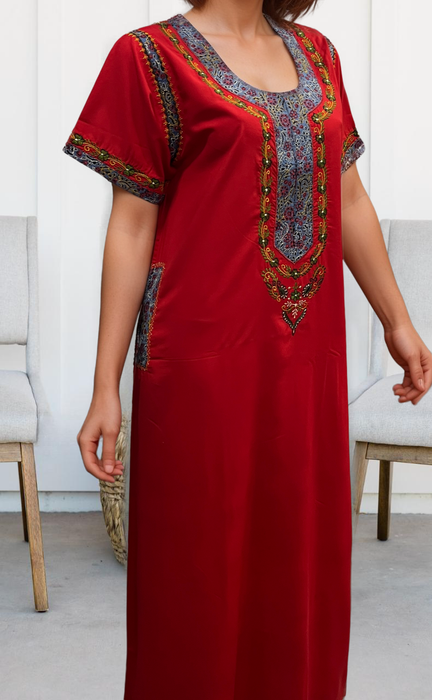 Red Embroidery Soft Cotton Nighty. Soft Breathable Fabric | Laces and Frills