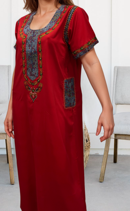 Red Embroidery Soft Cotton Nighty. Soft Breathable Fabric | Laces and Frills