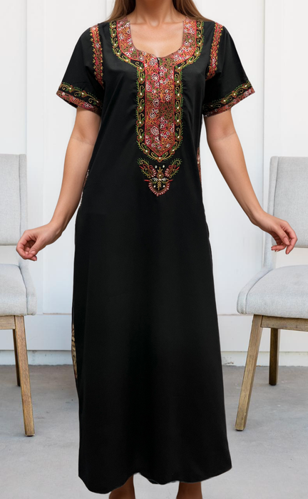 Black Embroidery Soft Cotton Nighty. Soft Breathable Fabric | Laces and Frills