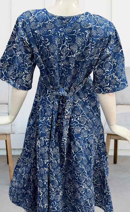 Indigo Blue Garden Pure Cotton Feeding Nursing Nighty . Pure Durable Cotton | Laces and Frills