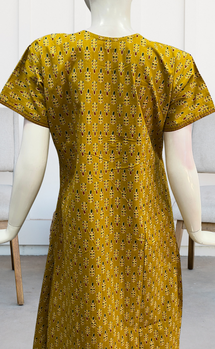 Mustard Leafy Pure Cotton Nighty. Pure Durable Cotton | Laces and Frills