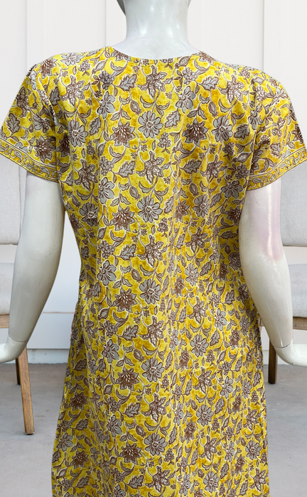 Yellow Floral Pure Cotton Nighty. Pure Durable Cotton | Laces and Frills