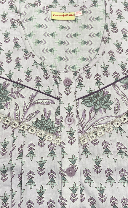 Lavender Floral Pure Cotton Nighty. Pure Durable Cotton | Laces and Frills