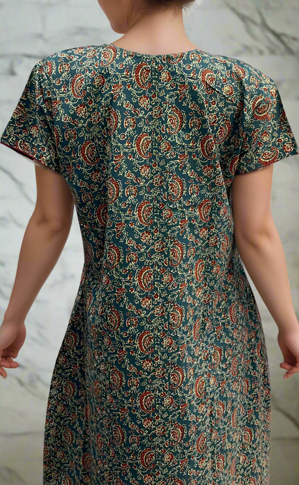 Teal Blue Floral Garden Pure Cotton Nighty. Pure Durable Cotton | Laces and Frills 