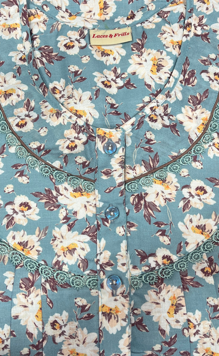 Sky Blue Garden Spun Nighty. Flowy Spun Fabric | Laces and Frills