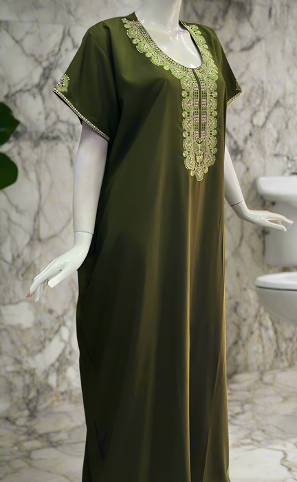 Green Embroidery Soft Cotton Nighty. Soft Breathable Fabric | Laces and Frills