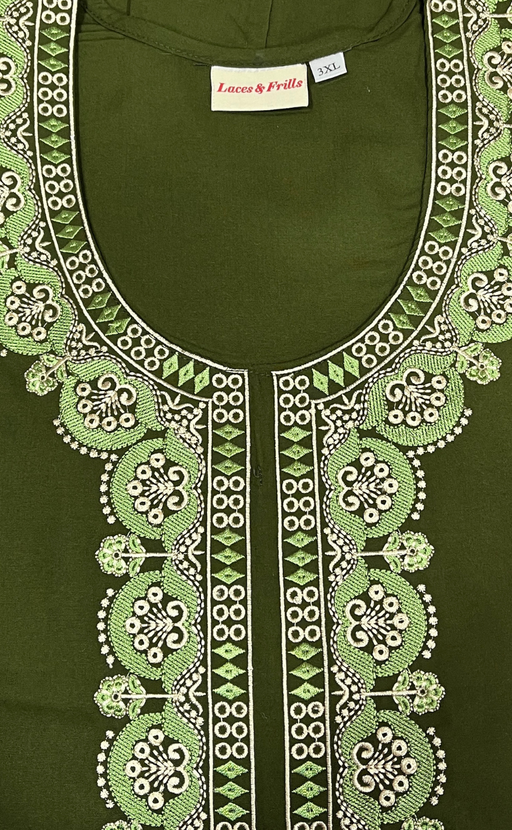 Green Embroidery Soft Cotton Nighty. Soft Breathable Fabric | Laces and Frills