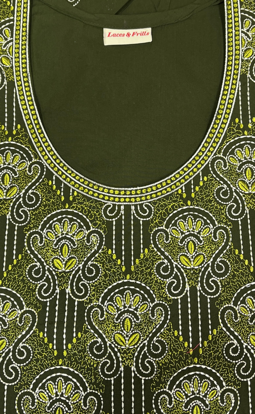 Green Embroidery Soft Cotton Nighty. Soft Breathable Fabric | Laces and Frills