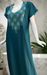 Teal Blue Embroidery Soft Cotton Nighty. Soft Breathable Fabric | Laces and Frills