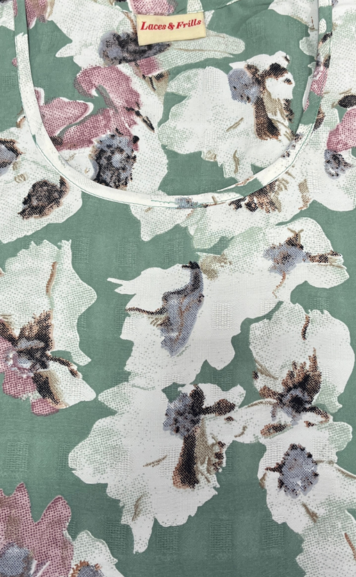 Pista Green Floral Chiffon Nighty. Delicate Chiffon | Laces and Frills