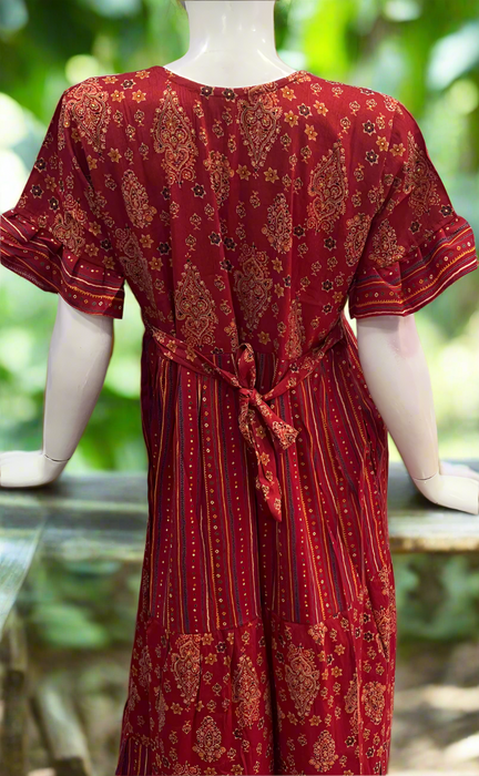 Maroon Flora Rayon Nighty. Flowy Rayon Fabric | Laces and Frills