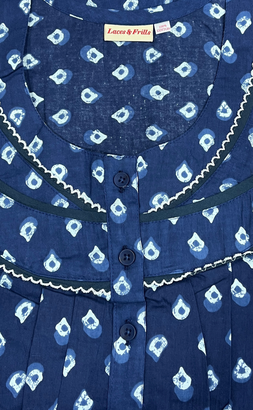 Blue Bandini Pure Cotton Nighty. Pure Durable Cotton | Laces and Frills