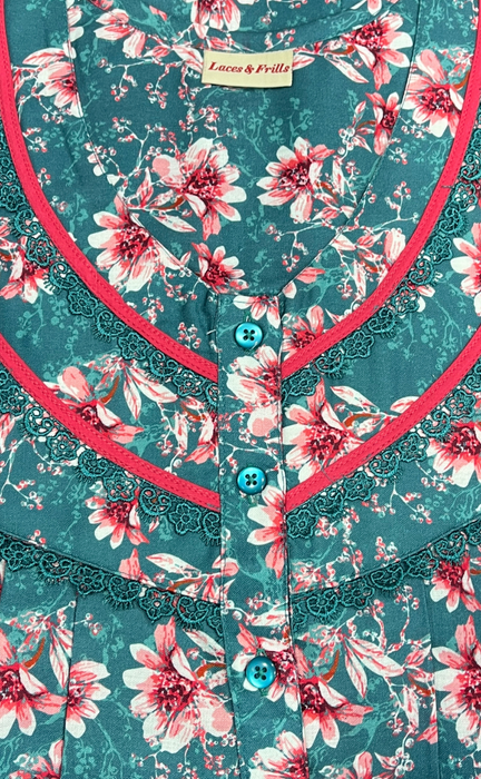 Turquoise Blue Garden Spun Nighty. Flowy Spun Fabric | Laces and Frills