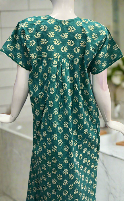 Sea Green Floral Pure Cotton Nighty. Pure Durable Cotton | Laces and Frills