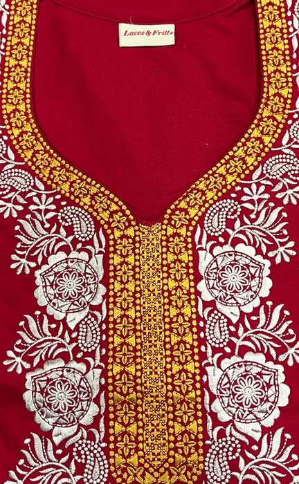 Red Embroidery Soft Cotton Nighty. Soft Breathable Fabric | Laces and Frills