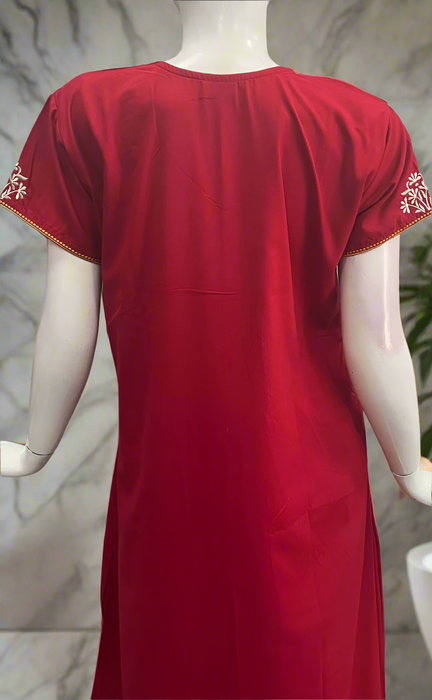 Red Embroidery Soft Cotton Nighty. Soft Breathable Fabric | Laces and Frills