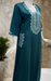 Teal Blue Embroidery Soft Cotton Long Sleeves Nighty. Soft Breathable Fabric | Laces and Frills