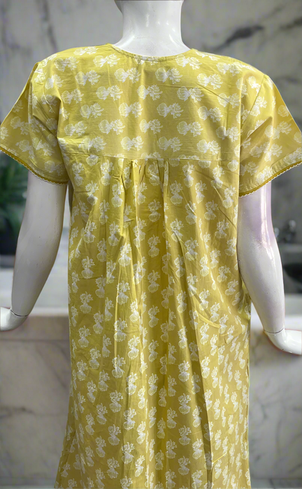 Yellow Floral Pure Cotton Nighty. Pure Durable Cotton | Laces and Frills