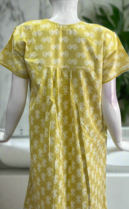 Yellow Flora Pure Cotton Feeding Nighty . Pure Durable Cotton | Laces and Frills