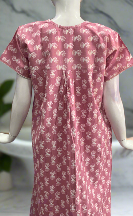 Pink Floral Pure Cotton Feeding Nighty . Pure Durable Cotton | Laces and Frills