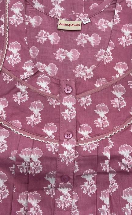 Pink Floral Pure Cotton Feeding Nighty . Pure Durable Cotton | Laces and Frills