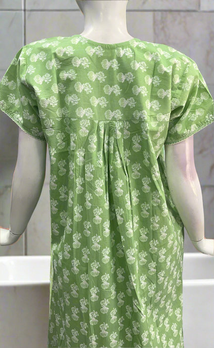 Green Floral Pure Cotton Feeding Nighty . Pure Durable Cotton | Laces and Frills