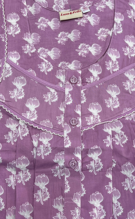 Lavender Floral Pure Cotton Nighty. Pure Durable Cotton | Laces and Frills