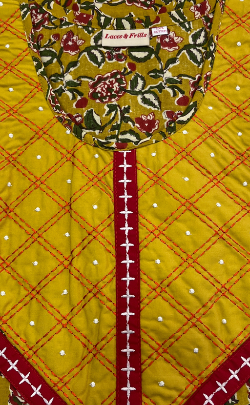 Yellow/Red Floral Garden Pure Cotton Nighty. Pure Durable Cotton | Laces and Frills