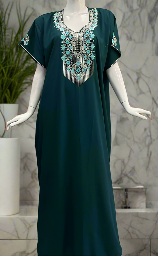 Teal Blue Embroidery Soft Cotton Nighty. Soft Breathable Fabric | Laces and Frills