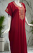 Maroon Embroidery Soft Cotton Nighty. Soft Breathable Fabric | Laces and Frills