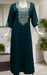 Teal Blue Embroidery Soft Cotton Long Sleeves Nighty. Soft Breathable Fabric | Laces and Frills