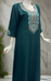 Teal Blue Embroidery Soft Cotton Long Sleeves Nighty. Soft Breathable Fabric | Laces and Frills