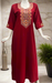 Maroon Embroidery Soft Cotton Long Sleeves Nighty. Soft Breathable Fabric | Laces and Frills