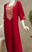 Maroon Embroidery Soft Cotton Long Sleeves Nighty. Soft Breathable Fabric | Laces and Frills