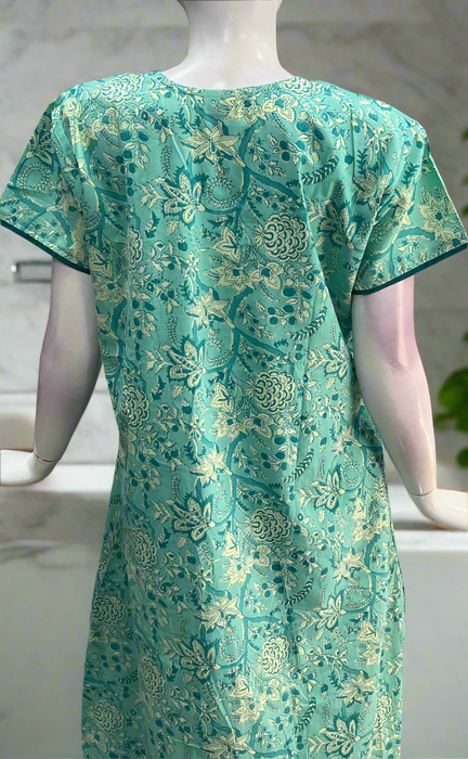 Sea Green Garden Pure Cotton Nighty. Pure Durable Cotton | Laces and Frills