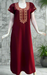 Maroon Embroidery Soft Cotton Nighty. Soft Breathable Fabric | Laces and Frills