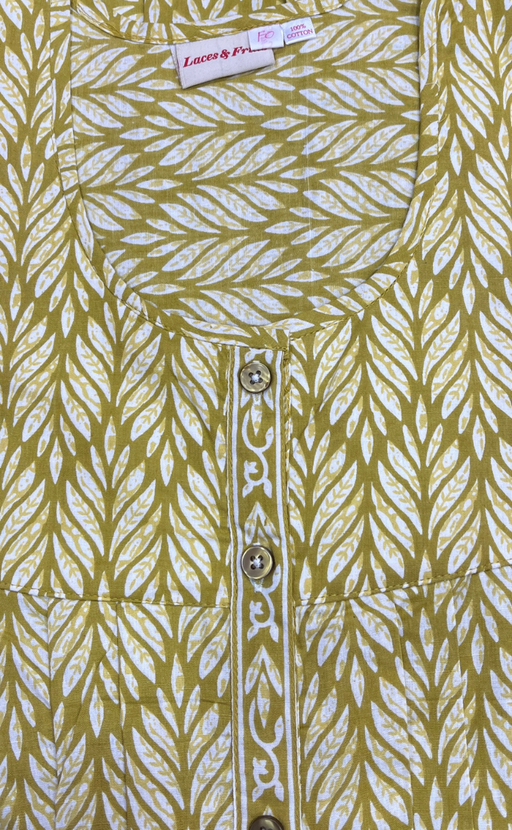 Yellow Green Full Open Pure Cotton Nighty. Pure Durable Cotton | Laces and Frills