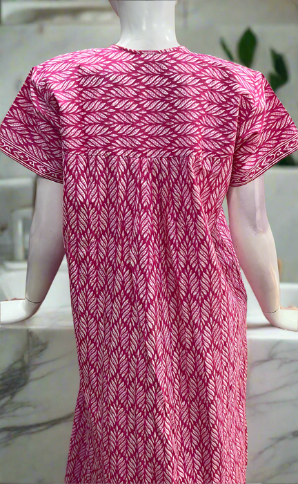 Pink Leafy Full Open Pure Cotton Nighty. Pure Durable Cotton | Laces and Frills