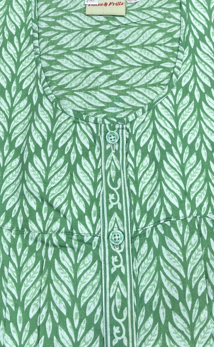 Green Leafy Full Open Pure Cotton Nighty. Pure Durable Cotton | Laces and Frills