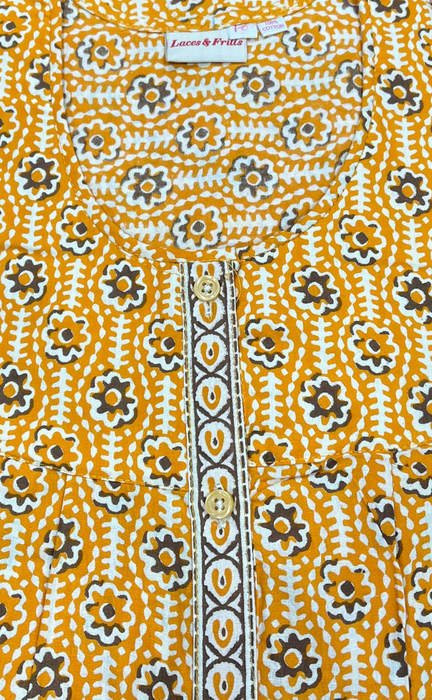 Yellow Floral Garden Full Open Pure Cotton Nighty. Pure Durable Cotton | Laces and Frills