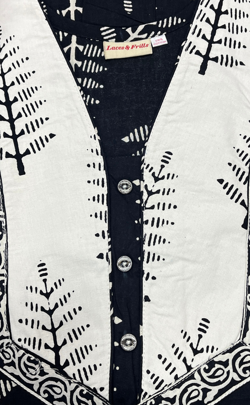 Black/White Leafy Pure Cotton Nighty. Pure Durable Cotton | Laces and Frills