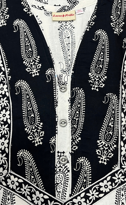 White/Black paisley print Pure Cotton Nighty. Pure Durable Cotton | Laces and Frills