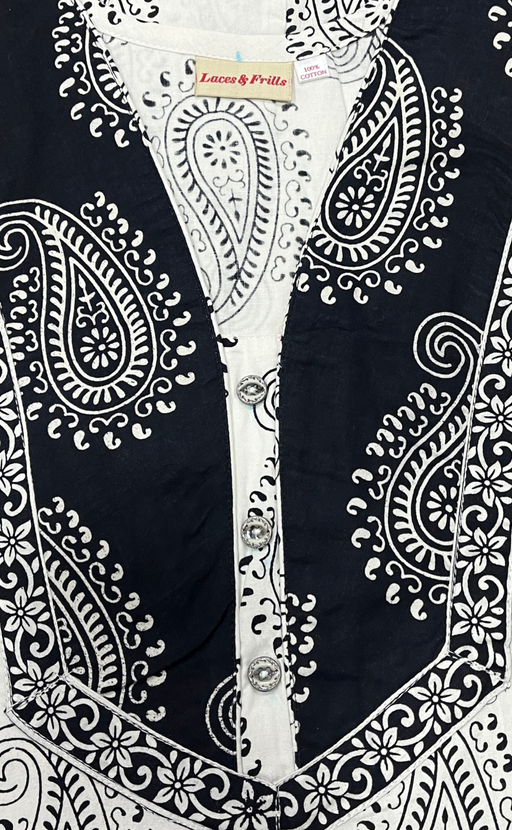 White/Black Paisley Print Pure Cotton Nighty. Pure Durable Cotton | Laces and Frills