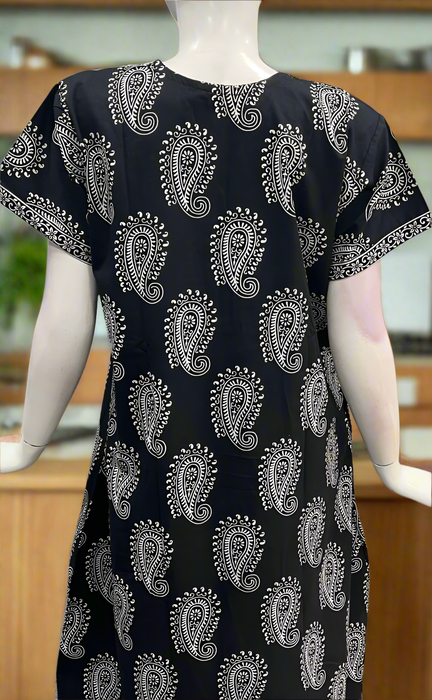 Black/White Paisley Print Pure Cotton Nighty. Pure Durable Cotton | Laces and Frills