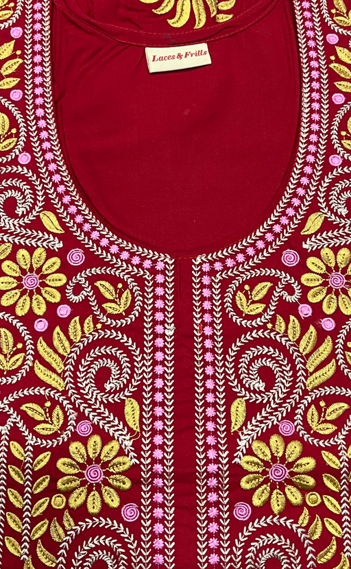 Red Embroidery Soft Cotton Nighty. Soft Breathable Fabric | Laces and Frills