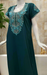 Teal Blue Embroidery Soft Cotton Nighty. Soft Breathable Fabric | Laces and Frills